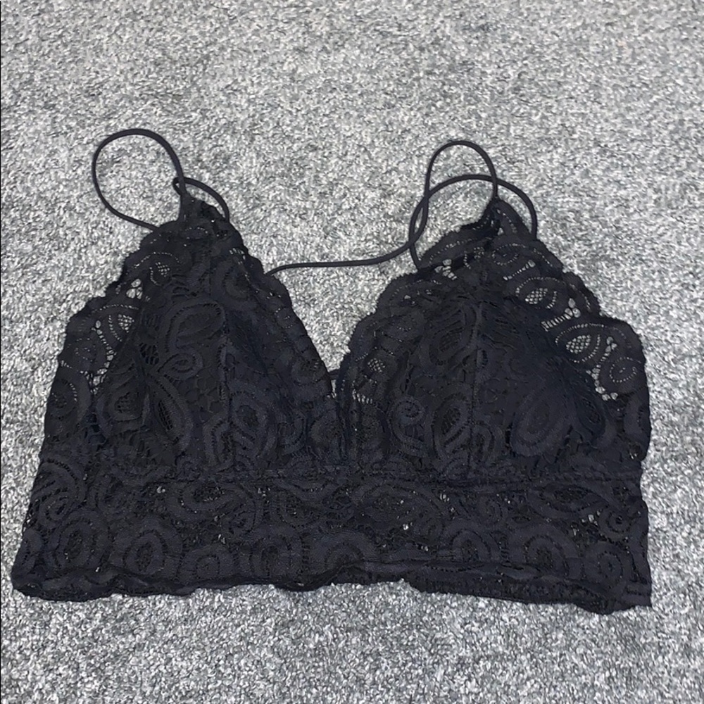 black lacey bralette with crisscross strap in back